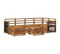Corner Sofa Set 6pc Natural Solid Acacia Wood Modular Patio 59x59x37cm With Arm