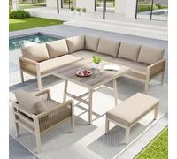 Outdoor Sofa Set for 6-8 People Handmade Patio Fur with 1 s Table & ArmchairGarden Sofa Combo for Terrace & Backyard t