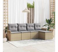 Outdoor Sofa With Cushion 5 Pcs Beige Poly Rattan