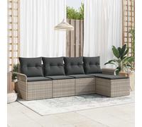 Outdoor Sofa With Cushion 5 Pcs Light Grey Poly Rattan