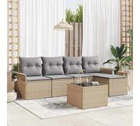 Outdoor Sofa With Cushion 6 Pcs Beige Poly Rattan