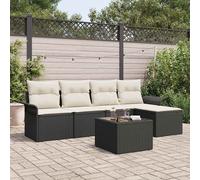 Outdoor Sofa With Cushion 6 Pcs Black Poly Rattan