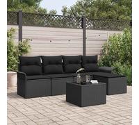 Outdoor Sofa With Cushion 6 Pcs Black Poly Rattan
