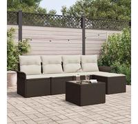 Outdoor Sofa With Cushion 6 Pcs Brown Poly Rattan