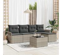 Outdoor Sofa With Cushion 6 Pcs Light Grey Poly Rattan