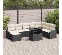 Outdoor Sofas 9pc Rattan Garden Furniture Set Black Cream Cushions Corner Patio