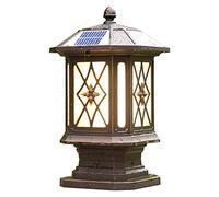 Outdoor Solar Chinese Pillar Light Waterproof Pier Mount Vintage Post Lamp Headlights Exterior Post Light Fixture Fence Pillar Lamp Deck Walkway and Garden Decoration,Glass 15cm*19cm*34cm