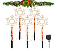 Outdoor Solar Christmas Lights - Five Snowflake LED Pathway Stake Lamps, Waterproof Garden and Lawn Holiday Lighting for Walkways, Backyard, Poolside, Ground Decorations | Seasonal Christmas Festival