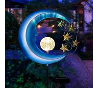 Outdoor Solar Garden Light,Waterproof LED Landscape Lighting Blue Moon Decorative Lights Sun Moon Stars Lawn Decorative Metal Hollow Solar Garden Lights for Patio Backyard Pathway