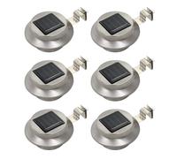 Outdoor Solar Lamp Stainless Steel Silver 12cm Round LED Cold White 6pcs 600mAh