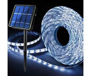 Outdoor Solar LED Strip Lights Cool White, Powered Flexible Waterproof Rope Lights, 8 Modes 180 for Garden Porch Gazebo Pathway Patio Umbrella Outside Xmas Window Edge Decor