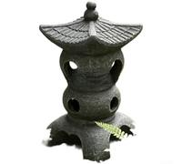 Outdoor Solar Pagoda Light Decorative Resin Lantern Landscape Feature Warm LED Glow Yard Ornament 15x15x25cm(Circular)
