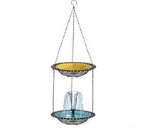 Outdoor Solar Powered Garden Hummingbird Feeder and Bird Bath Combination with Hanging Dual Layer Construction for Patio Decor(Gray)