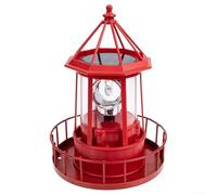 Outdoor Solar Rotating Lighthouse LED Light For Garden And Patio With Weather Resistant Iron And ABS Materials And Automatic Solar Charging(Red)