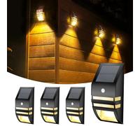 Outdoor Solar Wall Light with Motion Sensor 4 Pack Solar Light Outdoor Waterproof IP65 Solar Fence Lighting 3000K Warm Clank Outdoor Wall Light for Garden, Garage, Neck