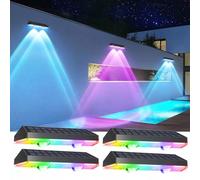 Outdoor Solar Wall Lights, Solar Fence Lights Warm White & 11 RGB Modes IP64 Waterproof Wireless Stick On Wall Lamps for Outside Garden Front Door Deck Stair Yard Railing Patio Décor (4)
