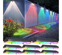 Outdoor Solar Wall Lights, Solar Fence Lights Warm White & 11 RGB Modes IP64 Waterproof Wireless Stick On Wall Lamps for Outside Garden Front Door Deck Stair Yard Railing Patio Décor (8)