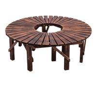 Outdoor Solid Wood Semi Circle Bench Weatherproof Backless Seating Multi-Functional Tree Surround Ring & Flower Planter Stand Ideal for Gardens & Patios (Set of 2)