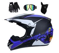 Outdoor Sport Motocross Helmet Set, with Goggles Gloves Mask, Youth Kids Full-Face MTB Off Road Motorbike ATV Helmets, Downhill Quad Dirt Bike Enduro Racing Crash Helmet(Blue,M/54-55CM)