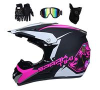 Outdoor Sport Motocross Helmet Set, with Goggles Gloves Mask, Youth Kids Full-Face MTB Off Road Motorbike ATV Helmets, Downhill Quad Dirt Bike Enduro Racing Crash Helmet(Pink,M/54-55CM)