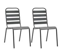 vidaXL 2x Outdoor Stacking Dining Chairs Steel Dark Grey Slatted Kitchen Seat
