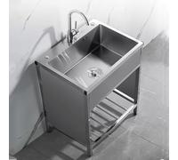 Outdoor Stainless Steel FreeStanding Commercial Kitchen Sink Laundry Room Utility Sink Set with Cold and Hot Faucet and drain basket for Backyard Garage Restaurant