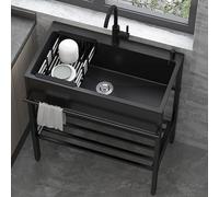 Outdoor Stainless Steel Kitchen Sink, Freestanding Workstation with Basket Strainers, Single Bowl Utility Basin, Hand Washing Station for Laundry (80x45x86cm)