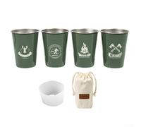 Outdoor Stainless Steel Mug Set, 4 Stackable Cups for Camping and Picnics with Canvas Bag (Four-piece set Green)