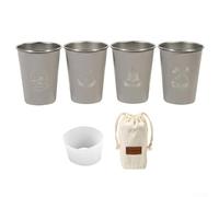 Outdoor Stainless Steel Mug Set, 4 Stackable Cups for Camping and Picnics with Canvas Bag (Four-piece set Gray)