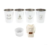 Outdoor Stainless Steel Mug Set, 4 Stackable Cups for Camping and Picnics with Canvas Bag (Four-piece set White)