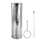 Outdoor Stainless Steel Rotating Grill Basket with Efficient Heat Distribution and Portable Design, Including Fork and Hook for Barbecue Options (XL)
