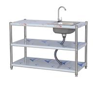 Outdoor Stainless Steel Sink 1 Bowl Mobile Wash Basin with Faucet Freestanding Kitchen Sink for Garden Workshop Camping 120x50x80 cm