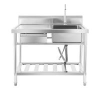 Outdoor Stainless Steel Sink with 360° Rotating Faucet & Left Drawer - Functional Laundry Solution for Farm Use, 100x60x80 cm, Stylish Design
