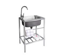 Outdoor Stainless Steel Utility Sink, Free Standing Stainless Steel Sink, Camping Sink Station Portable, with Storage Shelve and Faucet, for Restaurant, Bar, Laundry, Garage, Backyard(50*37*75cm)