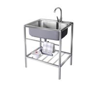 Outdoor Stainless Steel Utility Sink, Free Standing Stainless Steel Sink, Camping Sink Station Portable, with Storage Shelve and Faucet, for Restaurant, Bar, Laundry, Garage, Backyard(60 * 45 * 75cm)