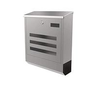 Outdoor Stainless Steel Wall-Mounted Mailbox with Lockable Lid and Newspaper Slot Silver 42X34.5X10.5cm
