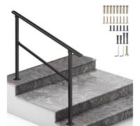 Outdoor Stair Handrail, Fit 1 to 3 Steps, Adjustable Garden Porch Hand Rails with Installation Kit, Industrial Transitional Guardrail for Concrete or Wooden Steps(C,150cm/59inch)