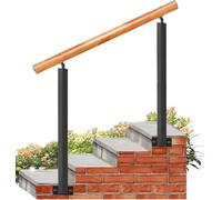 Outdoor Stair Railing 1-3 Steps, 55" Wooden ils, Porch Deck Banister, Wrought Iron External Stair Railing, 90cm Height, Outdoor Hand Rails for Steps