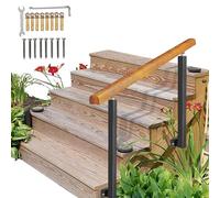Outdoor Stair Railing, Fits 3-4 Step Wooden Rails with 2 Wrought Iron Posts, Garden Porch Transition il, Safety Support Rod at an Angle