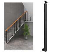 Outdoor Stair Railing Post 95cm Adjustable Black Metal Handrail Spindle with Flat Angle Bracket Perfect for Terrace Safety (1PCS)