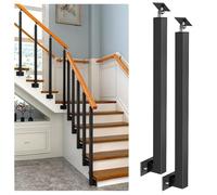 Outdoor Stair Railing Post Adjustable 270° Black Metal Handrail Spindles with Flat Angle Bracket 2PCS 95cm/37.4in for Deck and Terrace Safety