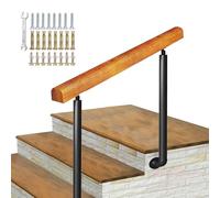 Outdoor Stair Railing, Wrought Iron Hand Rail Banister Railing with 270° Adjustable Brackets, Wooden Exterior Stair Handrail Pickets Fits 1-3 Steps (Height 85cm,Length 120cm)