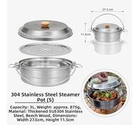 Outdoor steamer pot stainless steel with seamless interior and three ply heat distribution for cooking rice, noodles, and soup on self driving tours