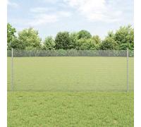 Outdoor Steel Fence Panel Set, Silver, 0.8 x 10 m, UV-Resistant Powder-Coated Finish, Durable Modern Design for Garden & Terrace Delineation, Includes Posts & Hardware