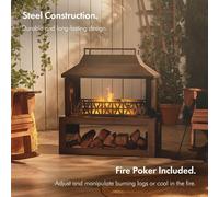 Outdoor Steel Fire Pit Chiminea Log Burner with Mesh & Log Storage