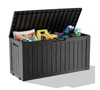Outdoor Storage Box with Wheels - 75 Gallon Mobile Waterproof Resin Deck Box, Lockable Storage for Patio Cushions, Garden Tools, Pool Accessories - UV-Resistant Storage Bench for Backyard & Deck