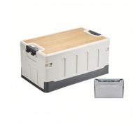 Outdoor Storage Container Storage Box Organizer Bin Cargo Crate With Wooden Lid Solid PP Body Fold Flat Build Double Access Built In Handles suitable, Silver White With Waterproof Bag, 60L