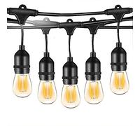 Outdoor String Lights LED, 48FT/14.6M Heavy Duty Commercial Grade IP65 Waterproof String Lights,15 E27 Sockets, 15 LED Bulbs (2W Warm White)
