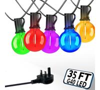 Outdoor String Lights Mains Powered, Festoon Lights Outdoor 35FT 15+3 G40 LED Bulbs, Garden Lights Mains Powered Shatterproof Waterproof for Garden Patio Pergola Balcony Party Wedding etc.