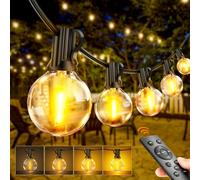 Outdoor String Lights Mains Powered - G40 Garden Festoon Lights 200FT/60M Dimmable with Remote Control, 60+2 Shatterproof LED Bulbs 3 Modes & 2 Timer Settings Waterproof for Outdoor Patio Gazebo